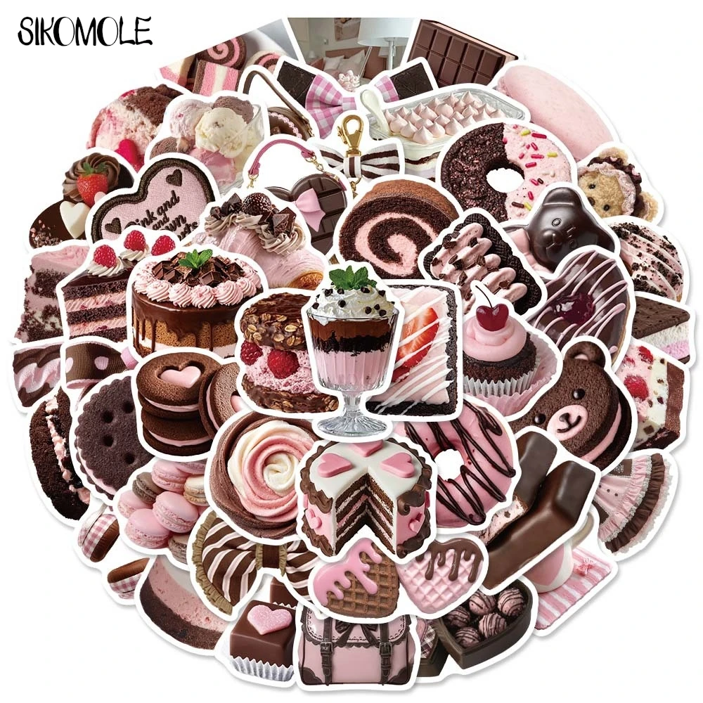 10/30/50PCS Classic Toy Pink Brown Dessert Stickers Decals for Luggage Notebook Water Cup Laptop Phone Journal DIY Decor Sticker