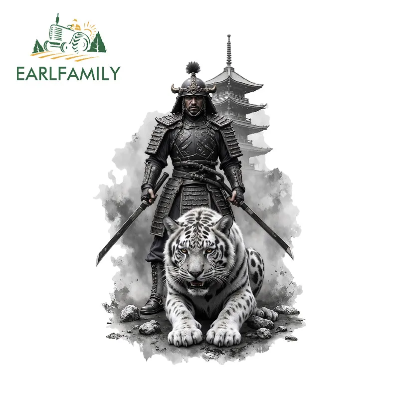 EARLFAMILY Samurai And Tiger Black Style Car Sticker Personality Trunk Helmet Vinyl Waterproof Decals Scratch-Proof Decor
