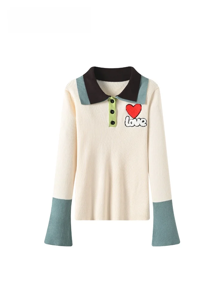 

Cara CLUB plus Size Long Sve Ne Knitwear Women's Autumn Winter New Sle Fat Sister Patchwork Fake Two-Piece Top
