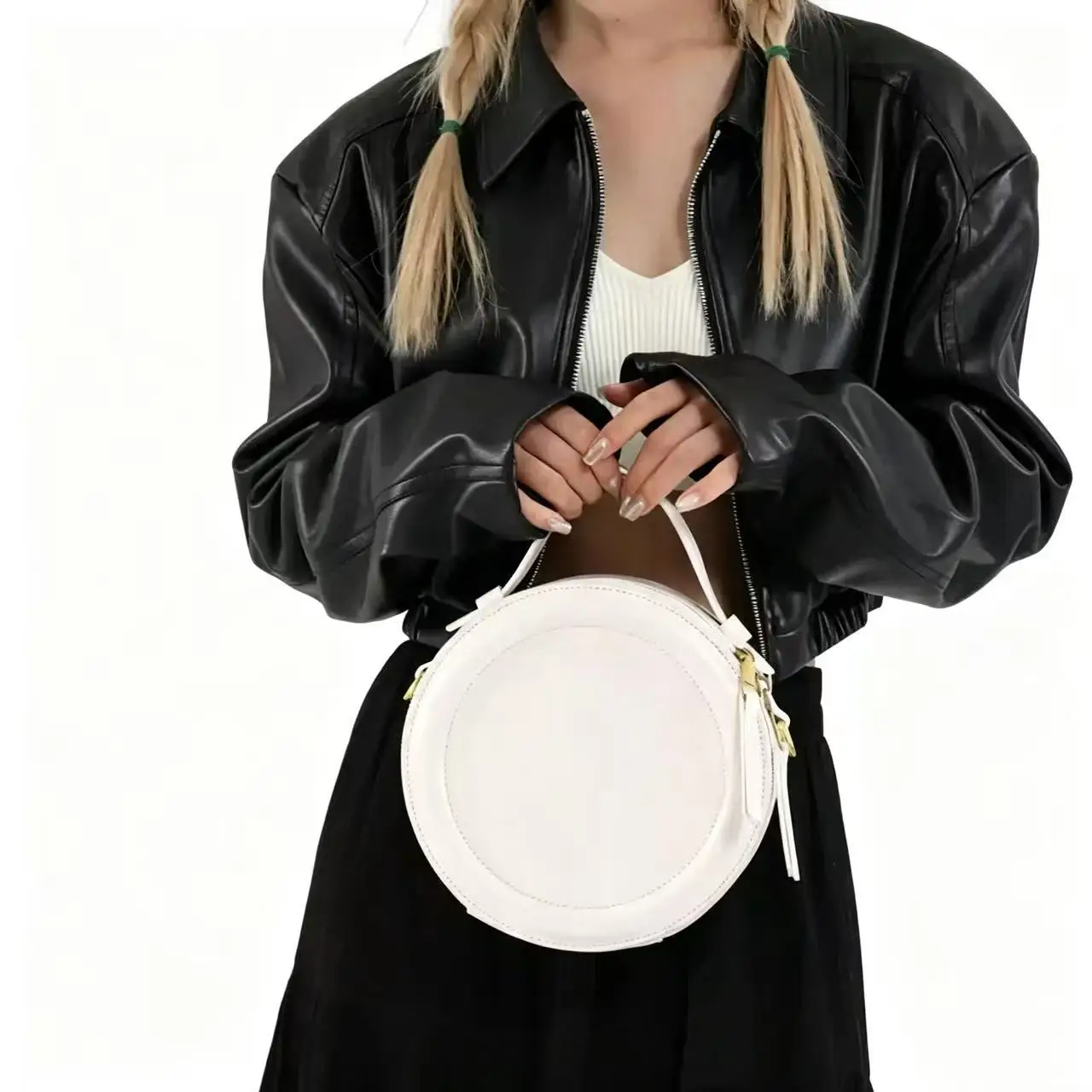 2026 New Model Pu Niche Retro Hong Kong Style Fashion Handbag for Women, Elegant Simple Small Round Bag, Versatile Shoulder and Crossbody Round Bag