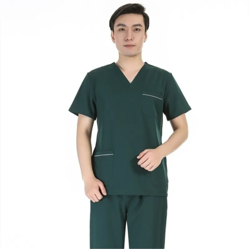 Doctor Nursing Uniform Men Elastic Casual Short Sleeved V-neck Jogger Suits Nurse Pharmacy Working Medical Uniforms Workwear Set