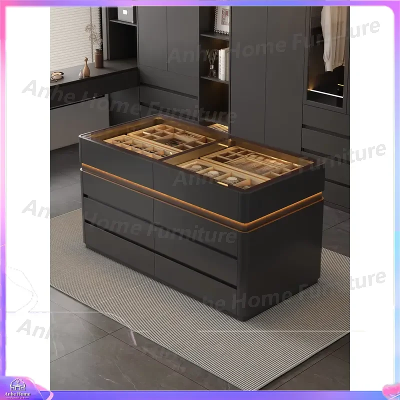 Modern LED Island Display Cabinet Multi Layer Cosmetic Manicure Showcase MDF Retail Store Furniture Bedroom Decoration Stand
