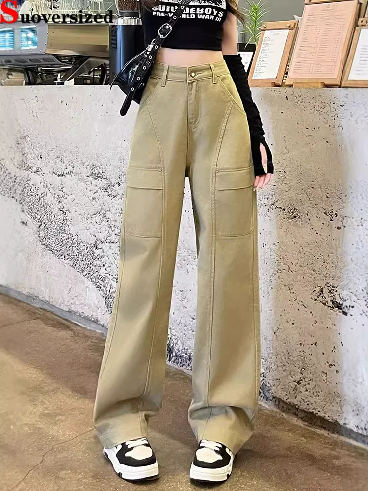

Cargo Straight Korean Jeans Streetwear Women's Casual High Waisted Denim Pants Wide Leg Baggy Fashion Vintage New Vaqueros