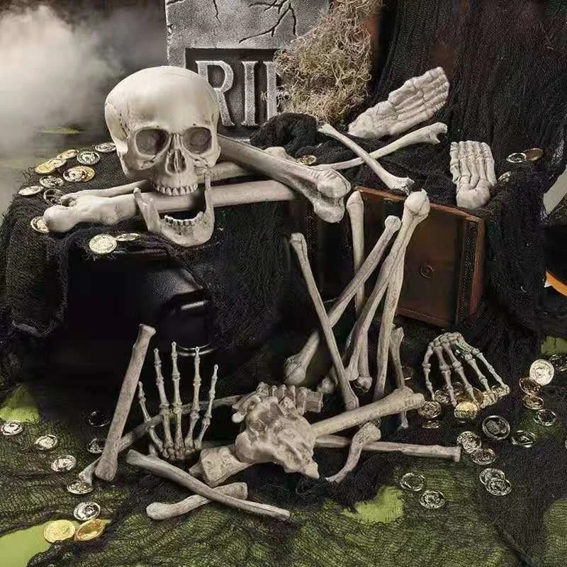 

Halloween Bones Simulation Skeleton Plastic White Bone Decoration Set For Haunted House Graveyard Scene Escape Room Party Props