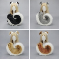 Furry Dog Ear Headband Tail Anime Cartoon Comic-Con Cosplay Props Lolita Plush Fursuit Animal Ears Tail Set