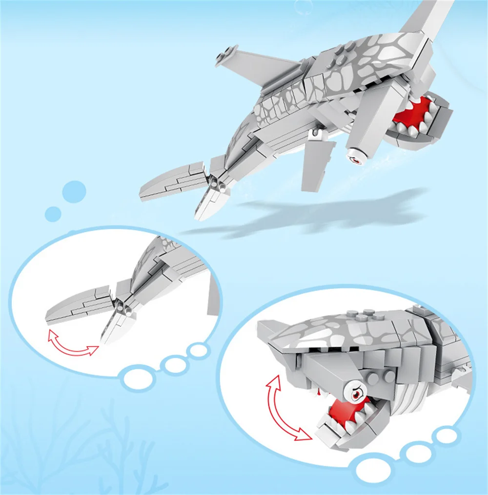 Marine Animal Block DIY Hammerhead Shark King Hermit Crab Octopus Lobster Shrimp Building Brick Toy For Kids