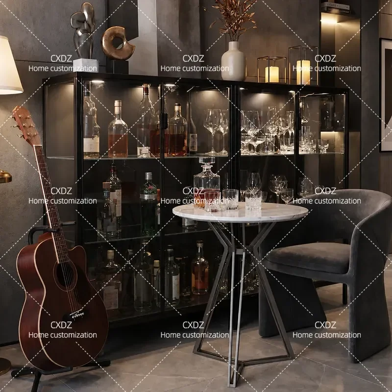 Modern Minimalist Wine Cabinet Double Door Glass Display Storage Unit for Living Room Wall Mounted Red Wine Rack Light Luxury