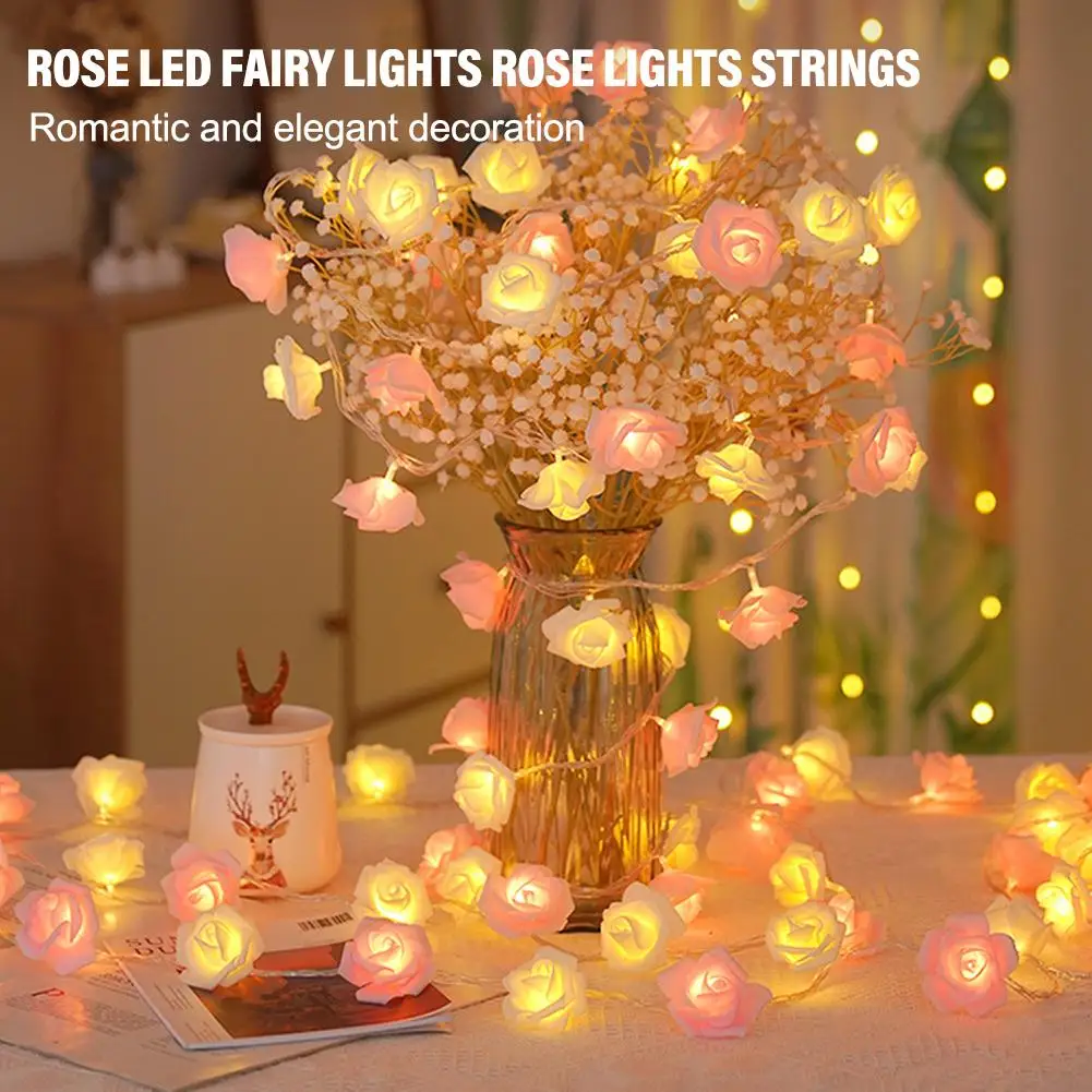 

Rose Led Fairy Lights Rose Lights Strings For Valentine's Day Wedding Girl Heart Room Garden Decoration Night Light Christm Y4u4