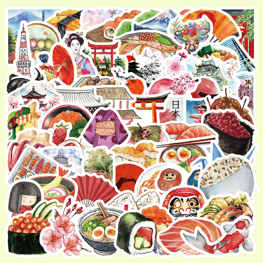 10/30/64Pcs Watercolor Japanese Travel Graffiti  sticker For Suitcase Skateboard Laptop Luggage Phone Styling DIY Decal Pegatina