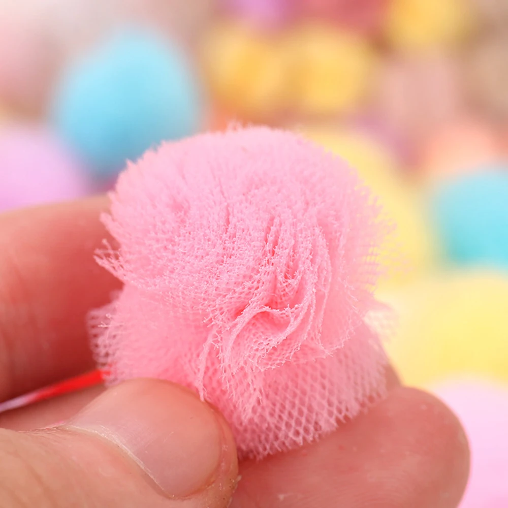 30/80PCS 1.2-2.3cm Korean Version Elastic Mesh Ball Flower Ball Lace Mesh Fluffy Soft Pompom Balls Handmade Kids Toys Wedding