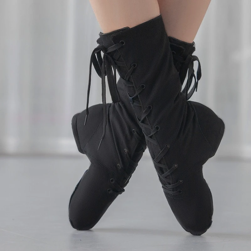 Canvas High Top Dance Shoes Kids Adults Extended Boots Girls Soft Sole Anti Slip for Dance Practice Stage Comfortable Footwear