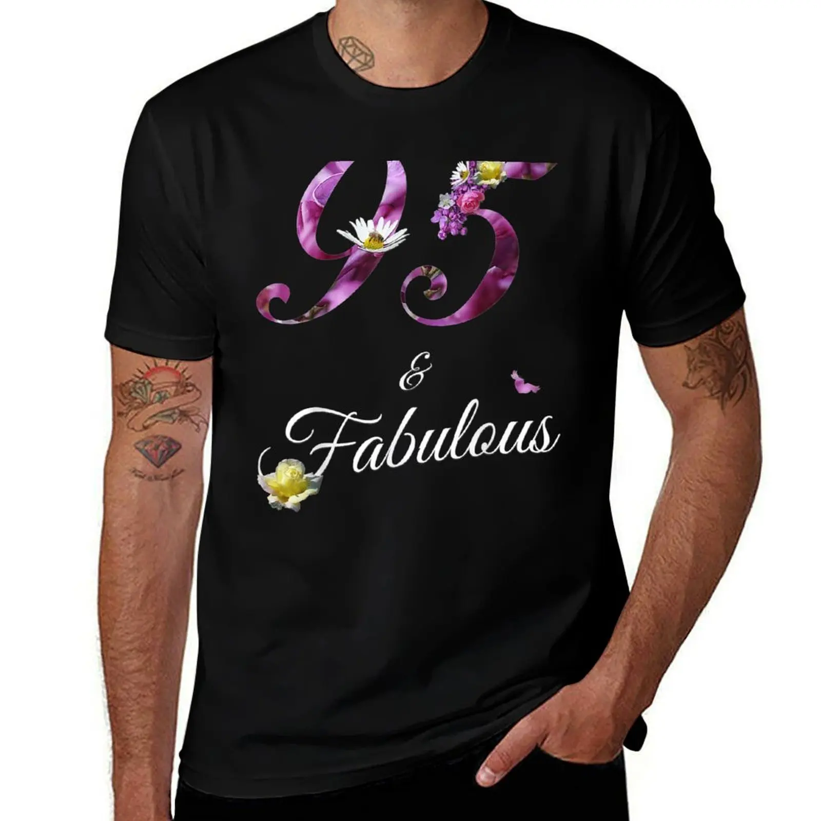 

95 & Fabulous 95-летняя футболка с цветочным принтом 1925, 95-й футболка, забавные футболки, хлопковые футболки с аниме для мужчин, футболка