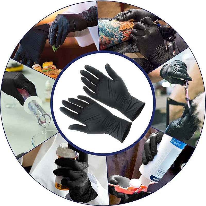 Gants en latex de tatouage de poulet, gants noirs, gants Carter pour livres ménagers, outils de sécurité au travail, gants de jardinage, 10 pièces, 50 pièces, 100 pièces