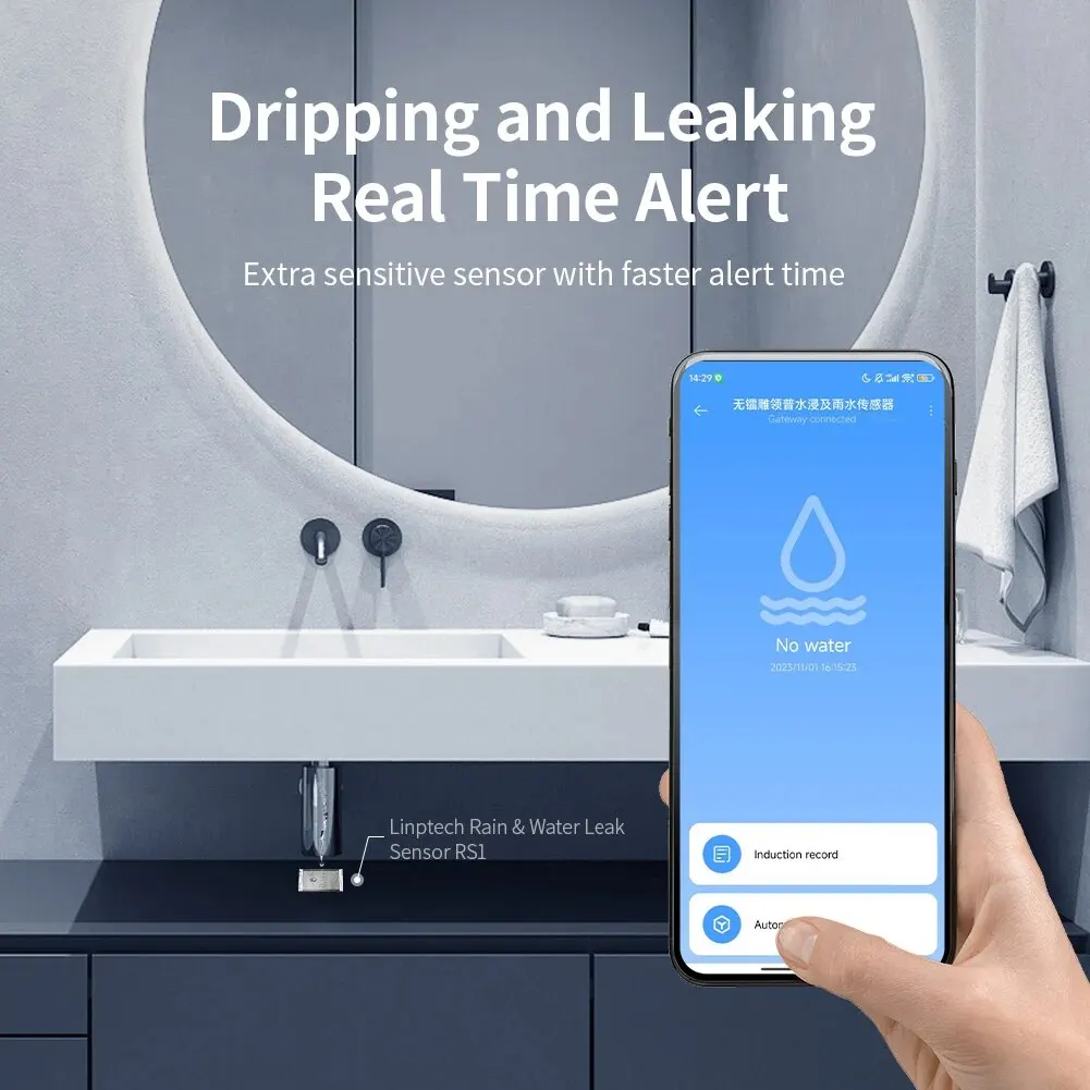 Linptech-Sensor de vazamento de água, Xiaomi Flood and Rain Detector, IPX7 impermeável para segurança doméstica, funciona com Mijia App, RS1