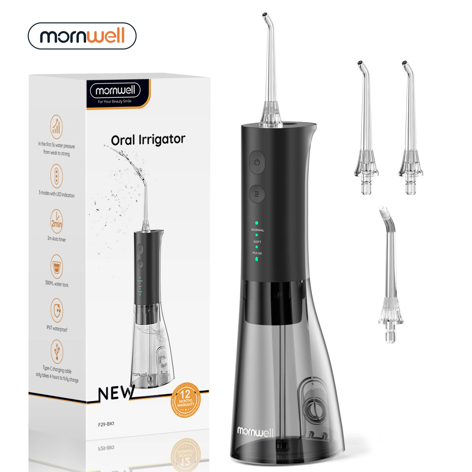 Oral Irrigator F29 Portable Dental Water Flosser USB Rechargeable Dental Water Jet Waterproof Pick Flosser 300ML Water Tank