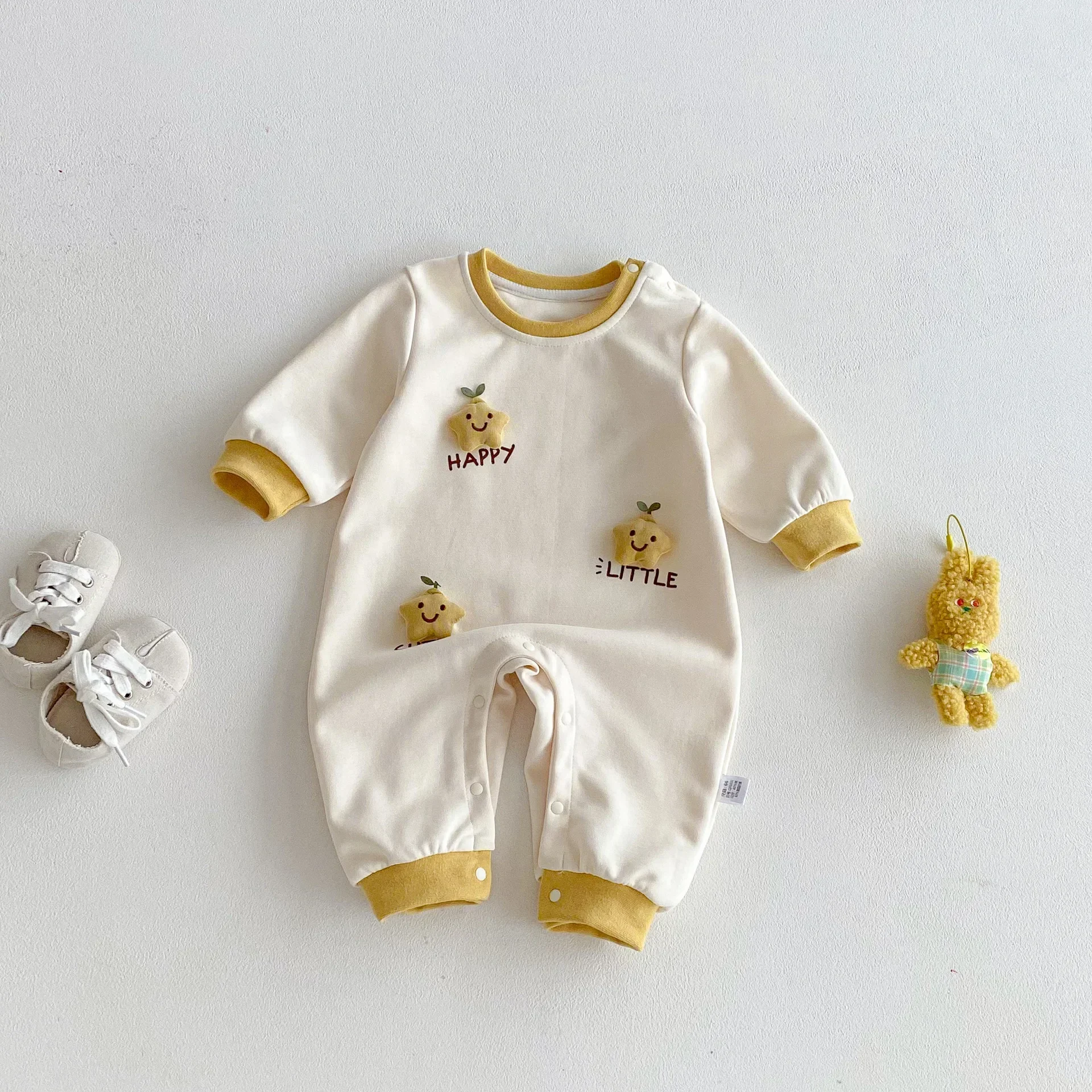 

0-2Y Newborn Long Sleeve Onesie 2026 Baby Girls Boys Romper Spring Infant 3D Star Decor Color Block Soft Bodysuit Baby Clothing