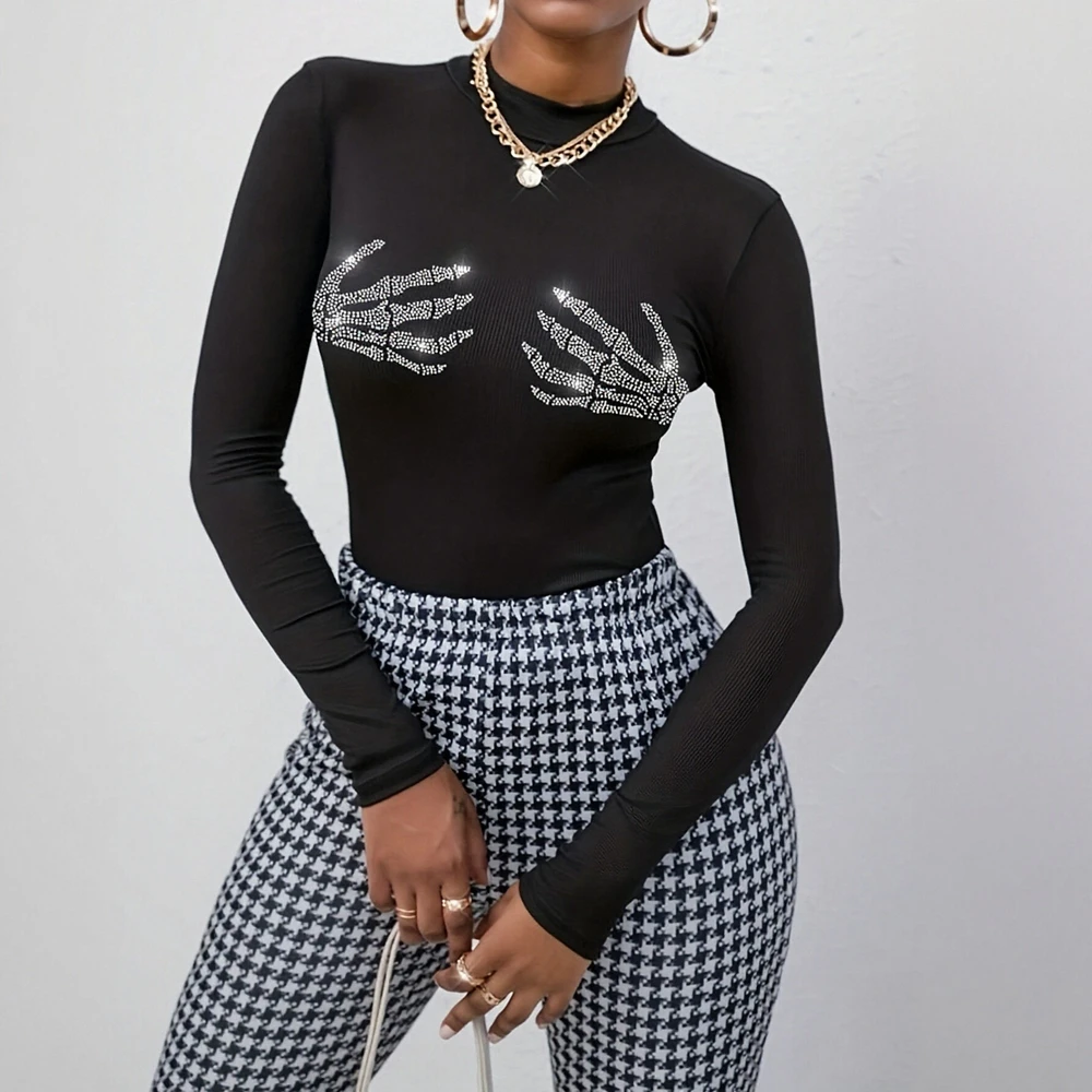 

Женские повседневные осенние футболки 2025, кружевные повседневные футболки обычного кроя с длинным рукавом и квадратным вырезом с принтом