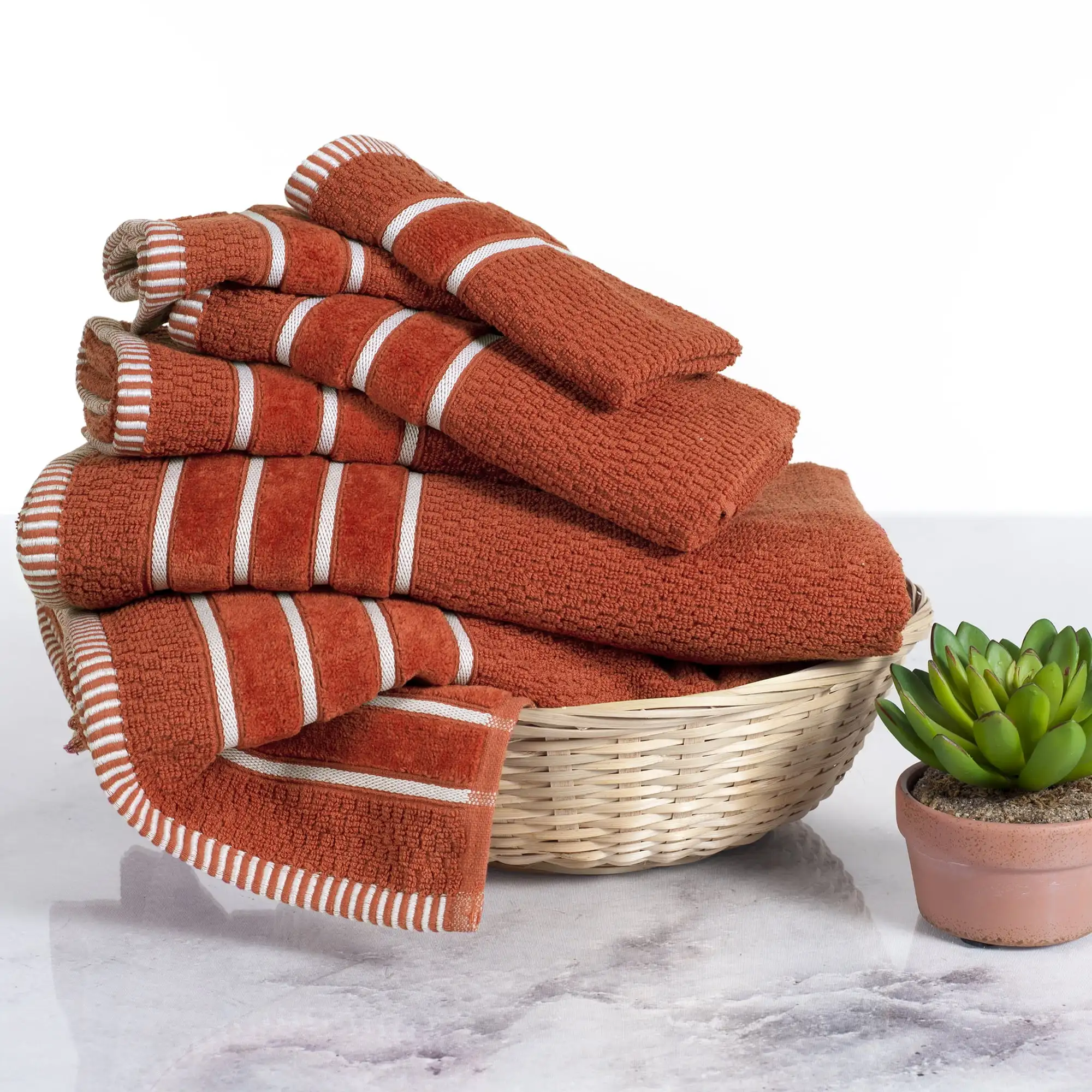 

6-Piece Combed Cotton Rice Weave Towel Set for Adult (Brick)