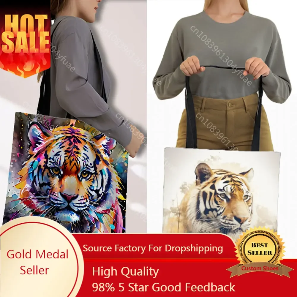 Colorful Tiger Pattern Shopping Bag Baby Tiger Women Handbag Fantasy Panthera Tigris Book Tote Bag Shoulder Shopper Bag