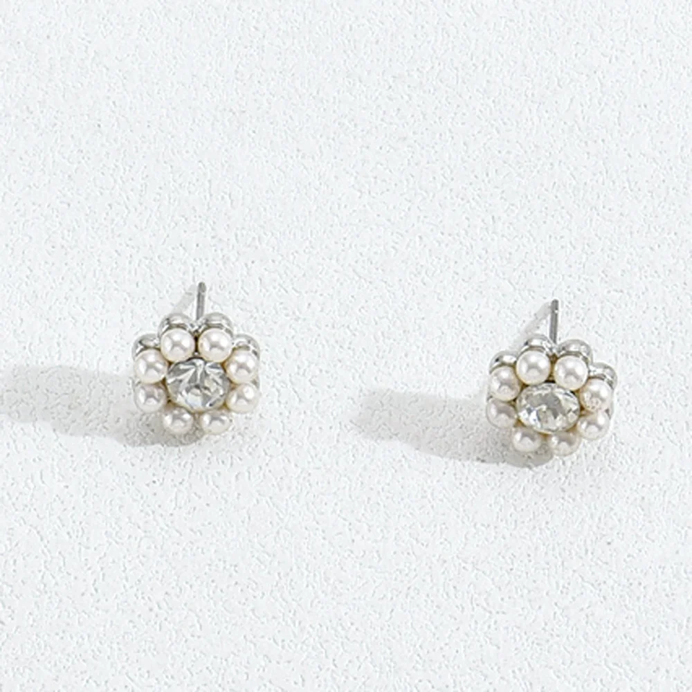 Korean Version Earring Necklace Set Personalized Flower Stamen Inlaid Pearl Zircon Necklace Earrings Women Jewelry Accessories