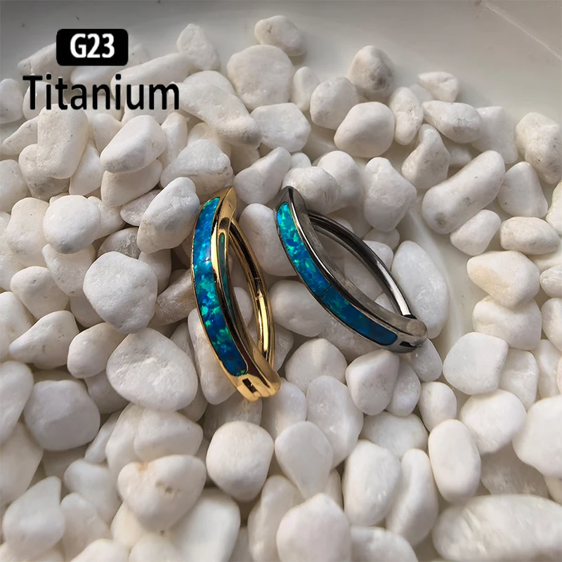 1 قطعة 14 جرام زرع الصف G23 التيتانيوم البطن خاتم على شكل زر الفرس ASTM F136 أوبال 05 السرة ثقب الجسم مجوهرات البطن الثقب