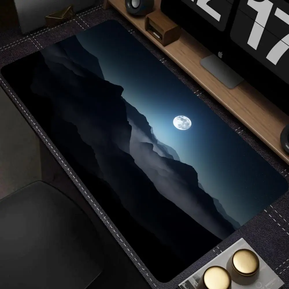 Night View Moon Landscape Mouse Pad, Large Stitched Edge Mouse Pad, XXL Keyboard Pad, Desk Accessories, Perfect for Home Office