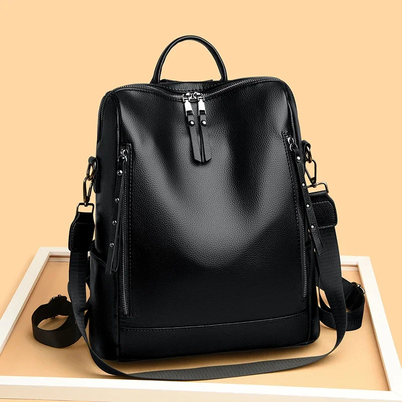 

Casual PU Leather Backpacks for Women High Quality Soft Leather College Students School Bag Large Capacity Shoulder Bags