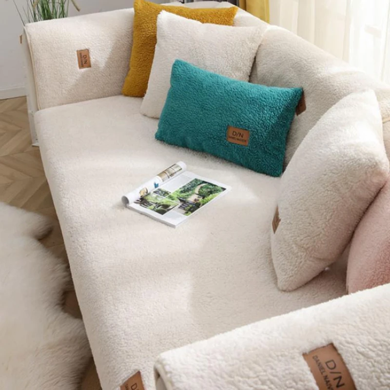 Lamb Cashmere Winter Warmth Sofa Cover Nordic Simple  Anti Slip Plush Seat Mat Thickened Soft Dustproof Comfortable Couch Towel