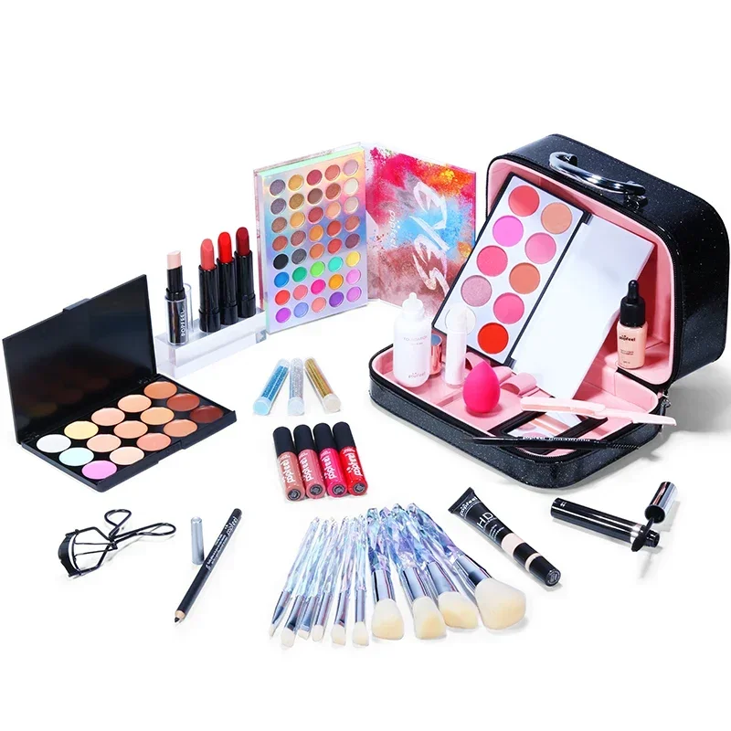 POPFEEL ALL IN ONE Makeup Kit (Eyeshadow, Lipgloss,Lipstick,Makeup Brushes,Eyebrow,Concealer,Foundation) With Cosmetic Box