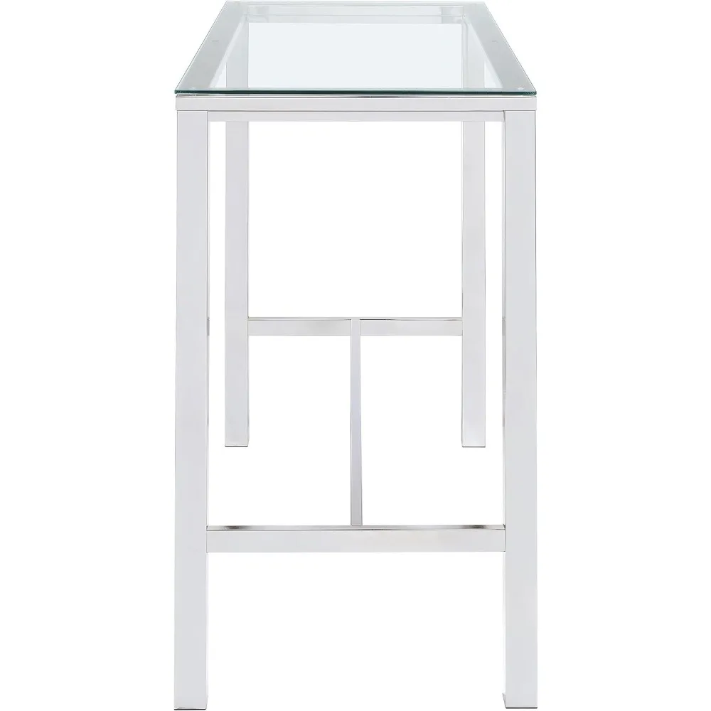 Mesa de bar retangular de 47 polegadas com tampo de vidro temperado e pernas cromadas; Adequado para salas de jantar e bares domésticos