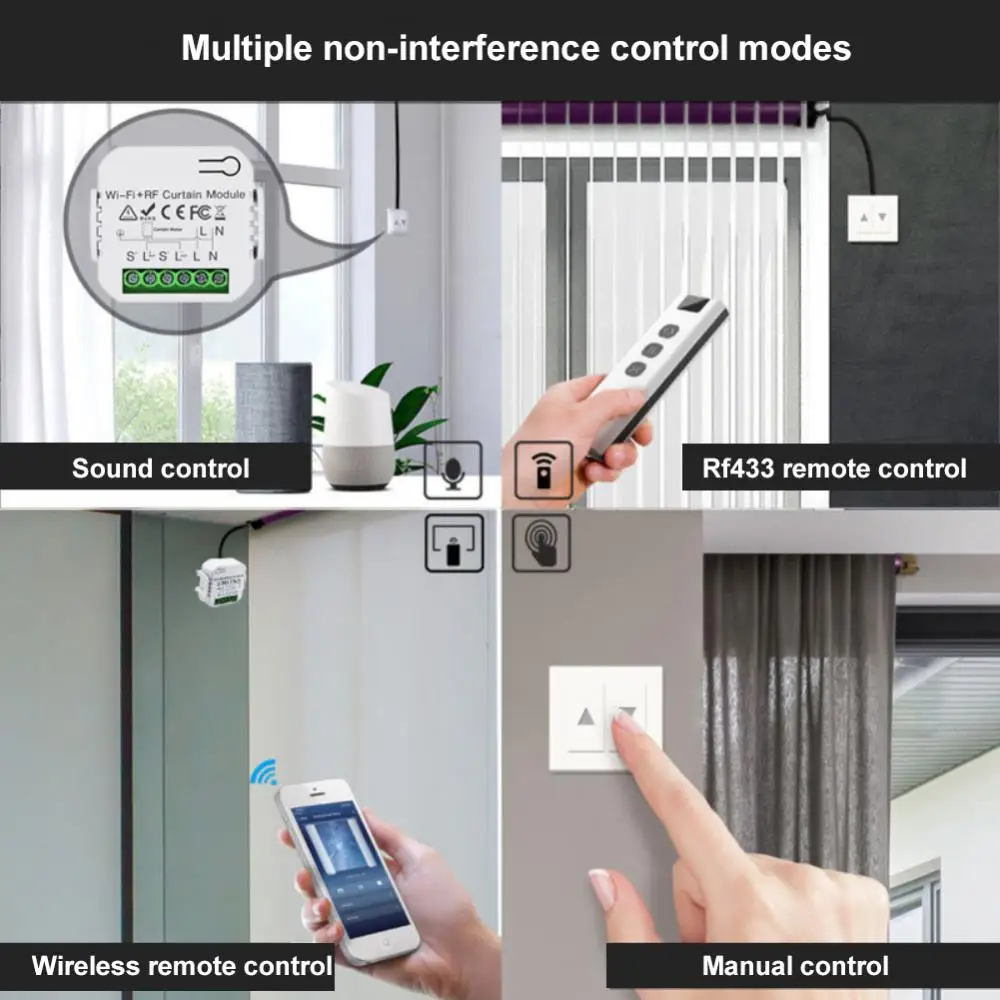 Tuya WiFi RF Curtain Module Blinds Roller Shutter Electric Motor Smart Curtain Switch Works With Alexa Google Home Smart Home