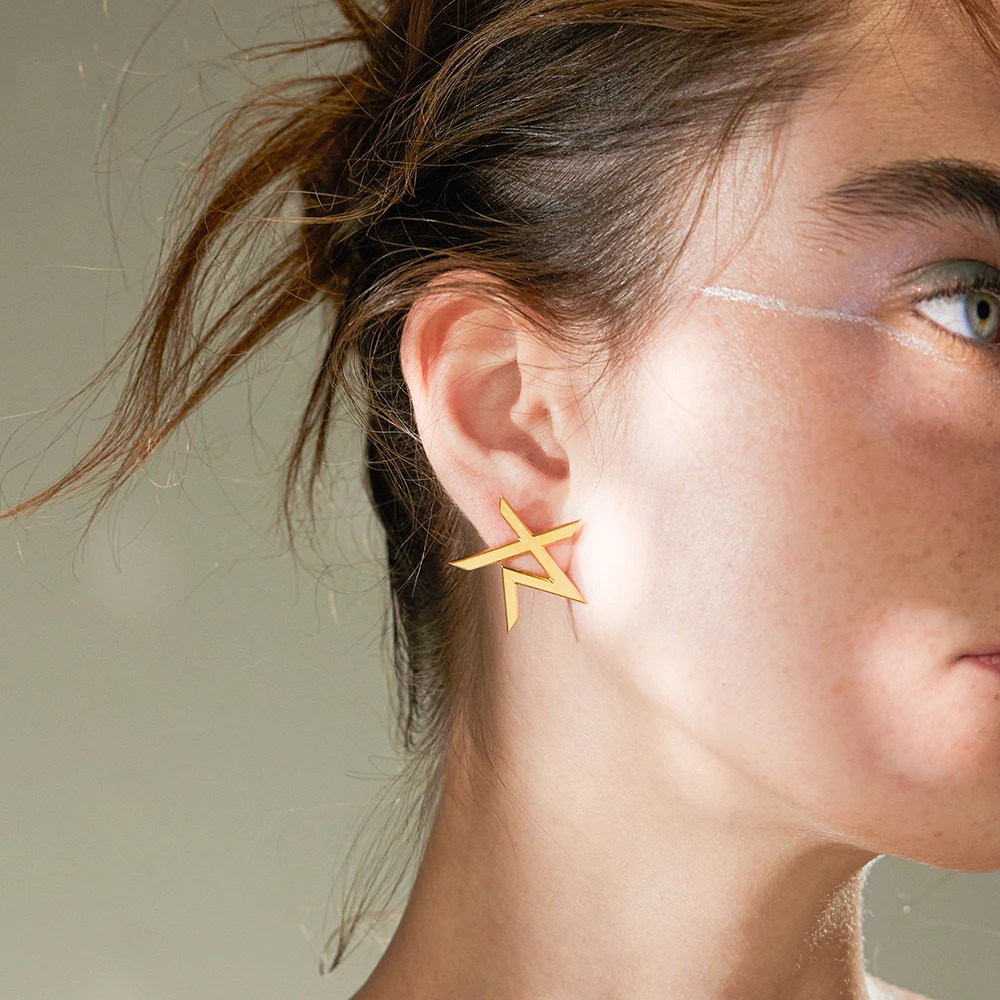 

ENFASHION Thunder Star XL Stud Earrings For Women Christmas Stainless Steel Earings Pendientes Gold Color Fashion Jewelry 221469
