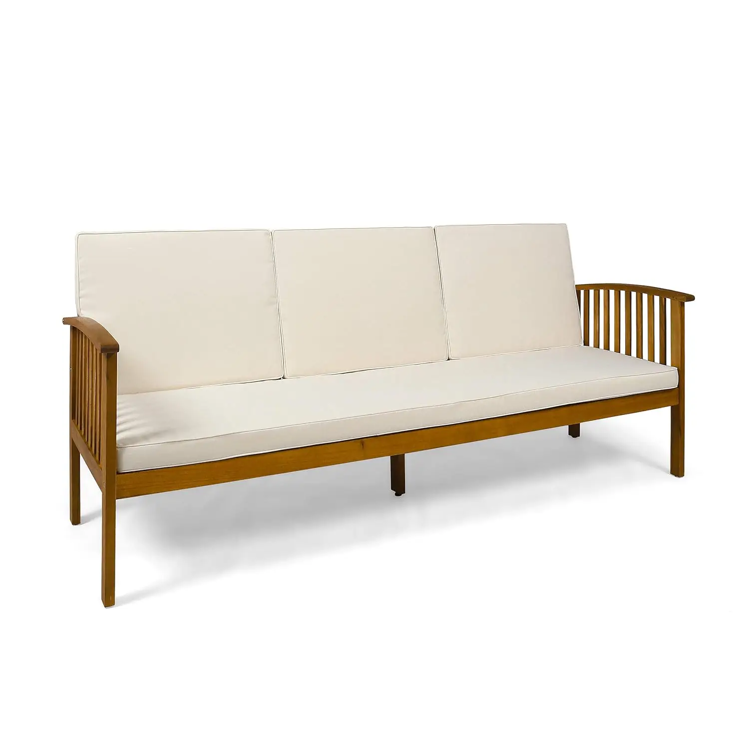 

Outdoor Acacia Wood Sofa with Cushions, Teak Finish, Cream, Customized