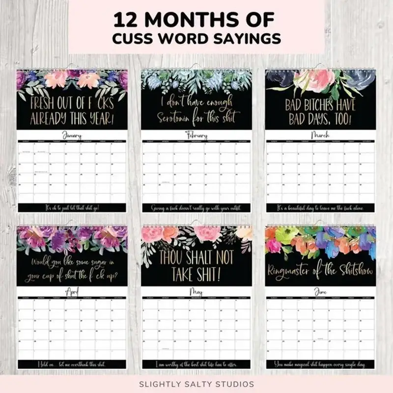 2024 Calendar For Tired-Ass Women Paper Funny 12 Months Of Cuss Word Sayings Wall Calendar Indoor Creative New Year Gifts