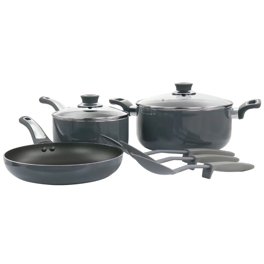 

Legacy 8-Piece Aluminum Nonstick Cookware Set in Gray Durable Pots and Pans with Easy-Release Nonstick Coating Even Heat Distri