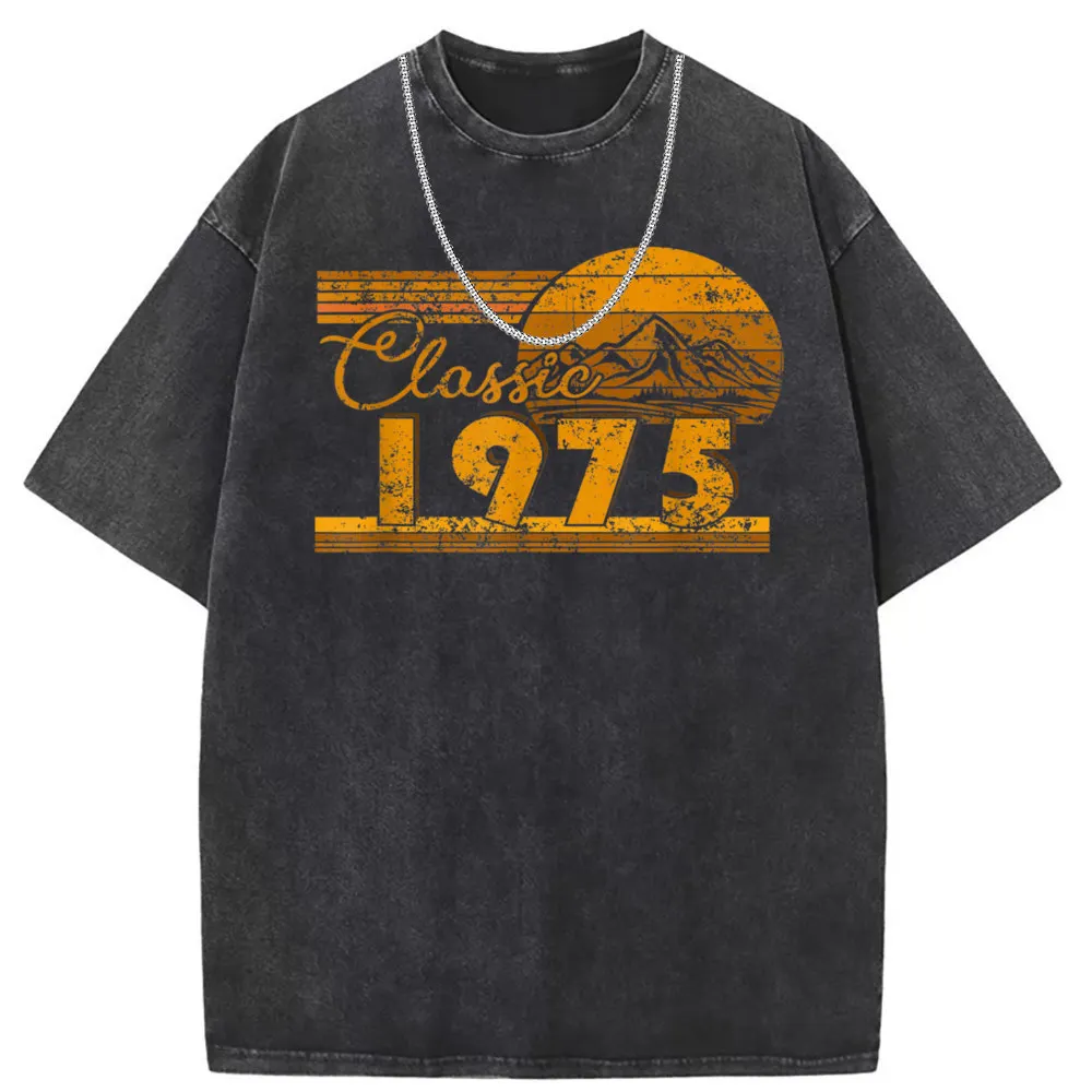 Classic 1975 Man Women Retro Printed T-shirts Vintage Birthday Gifts Long Sleeve Tee Shirts For Men Washed England Sweatshirts