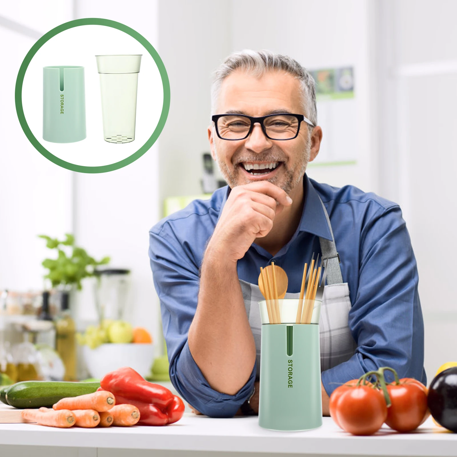 

Draining Chopstick Canister Double Layer Kitchen Spoon Fork Container Home Tableware Storage Large Capacity Anti Rust