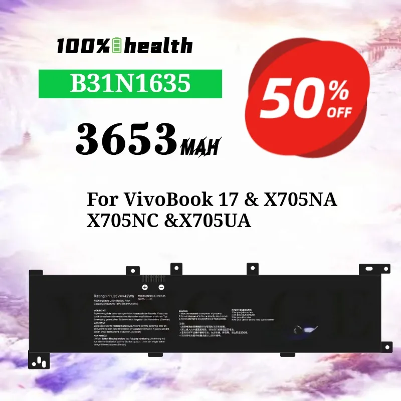 

B31N1635 3653mAh Laptop Battery for ASUS VivoBook 17/X705NA/X705NC/X705UA Lithium Rechargeable Battery