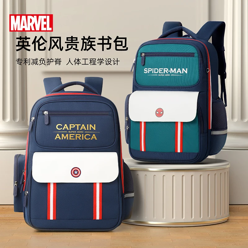 

Original Disney Superhero School Bag Boys Backpack Captain America Iron Man Spiderman Student 6-12Y 40-42CM Backpack Toy Doll