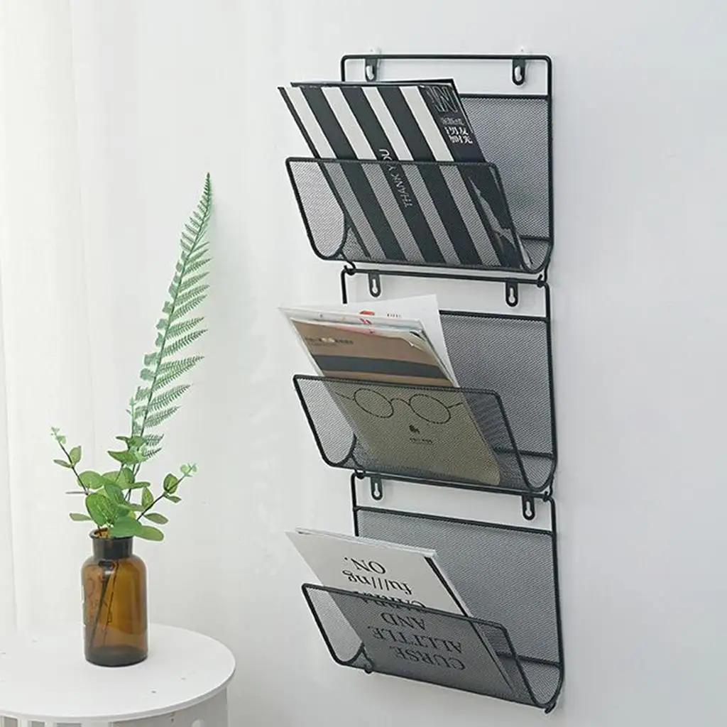 Newspaper Magazine Holder Rack Wall Mounted Iron Tablets Laptop Storage Shelf Bookcase Holder Office Files Paper Rack