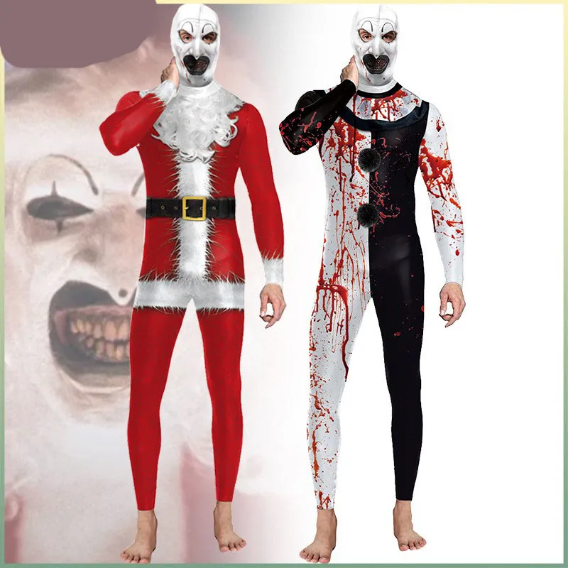 

Костюм для Хэллоуина и Рождества: Клоун, Санта-Клаус, ужасающая маска, обтягивающая одежда, костюм для ролевых игр, женский этнический сценический костюм