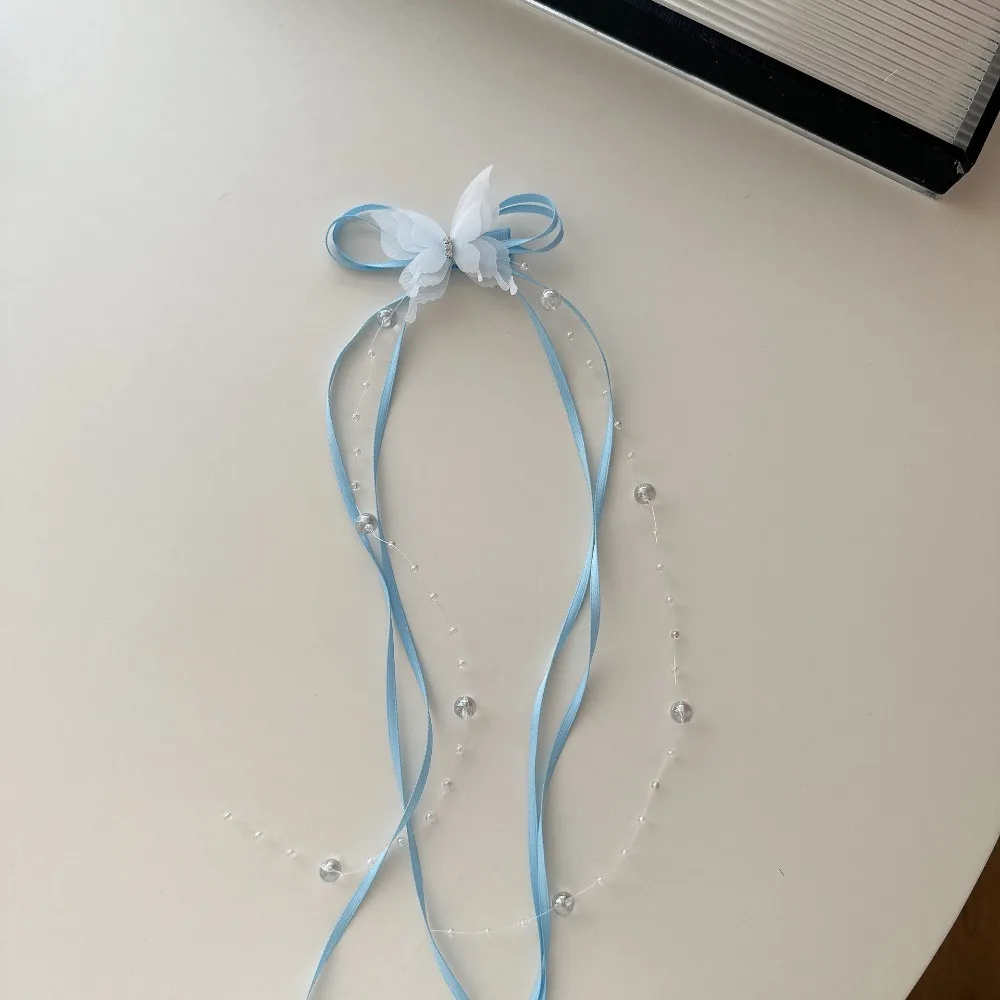 

New Bowknot Ribbon Butterfly Hair Clips Glass Beaded Rhinestone Long Tassels Hairpins Y2K Style Duckbill Clip Princess Headwear