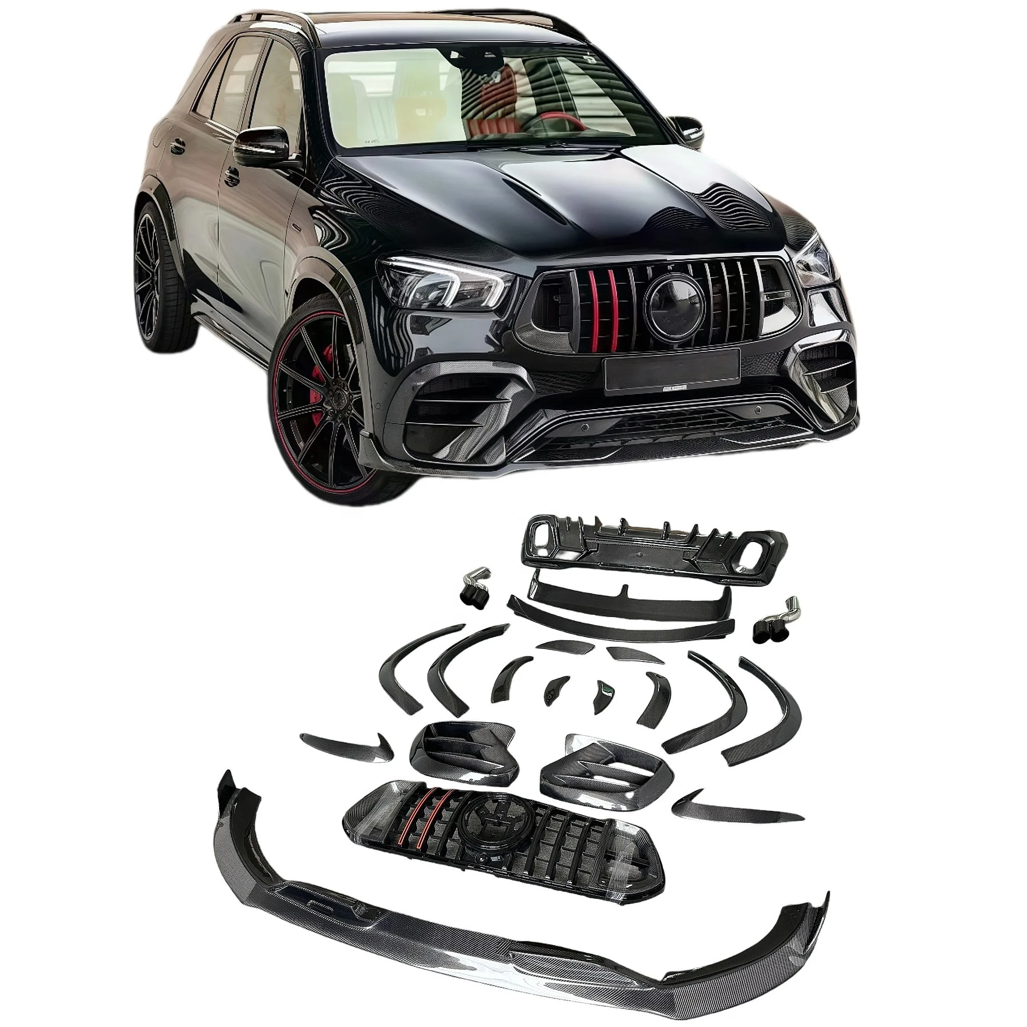 Real Carbon Fiber B Style Bodykit Front Lip Grille Diffuser Spoiler for W167 GLE GLE450 GLE63