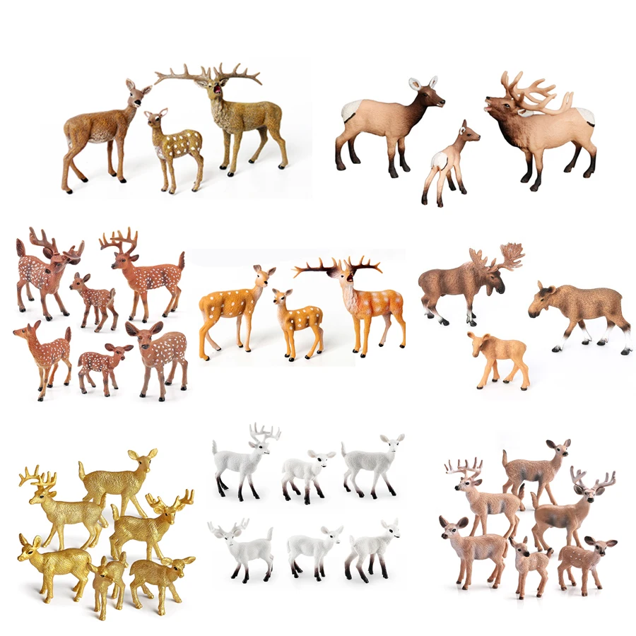 

Realistic Wild Life Animal Woodland Creatures Figurine Moose Bull, Reindeer,Sika Deer Family Figures Playset Toys Cake Toppers