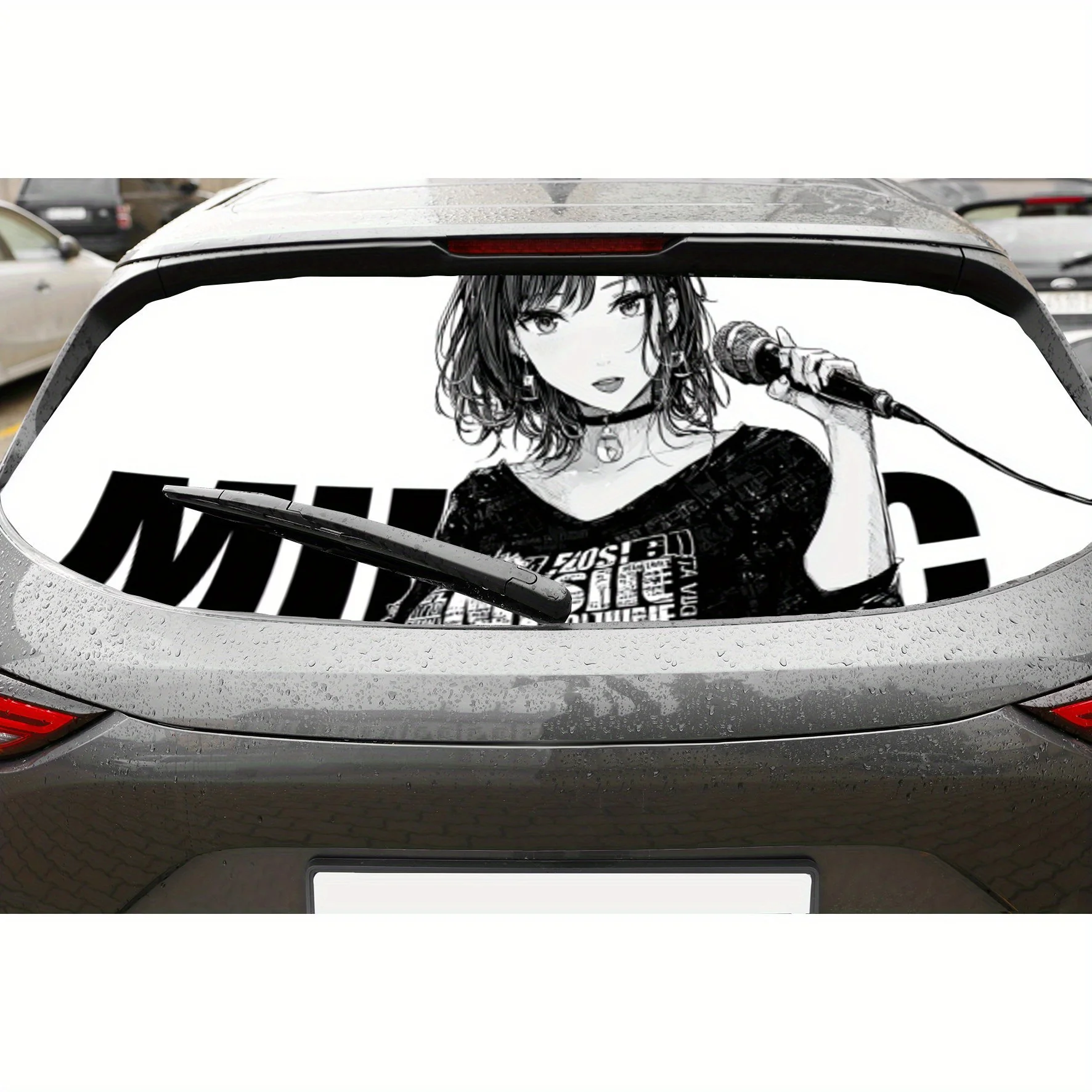 

Artistic lively anime girl with music Car rear windshield stickers, truck window perspective perforated rear - window vinyl deca