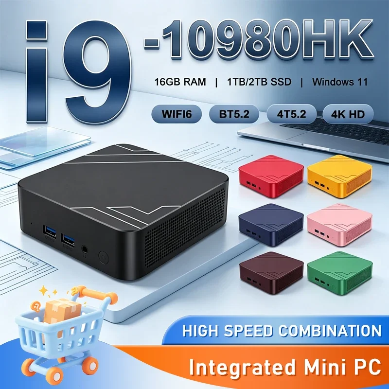 Powerful Intel Core I9-10980HK Multi-Color Optional Gaming Mini Desktop PC 4K Windows 11 16GB RAM 1/2TB SSD WIFI6 BT5.2