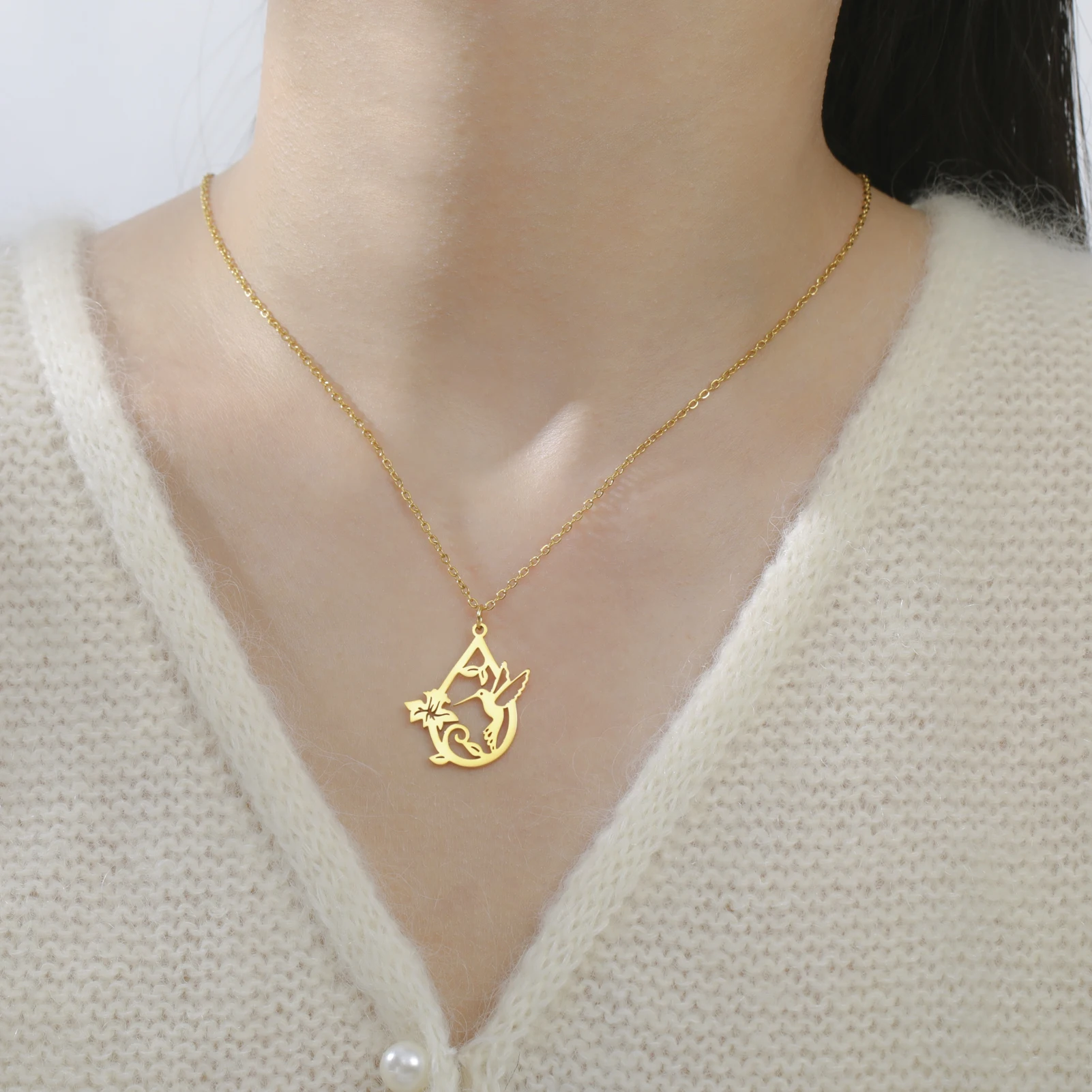 HIPEE Martinique Map Necklace Hibiscus Flower Pattern Sea Turtle Necklace Hummingbird Stainless Steel Fashion Necklace For Women