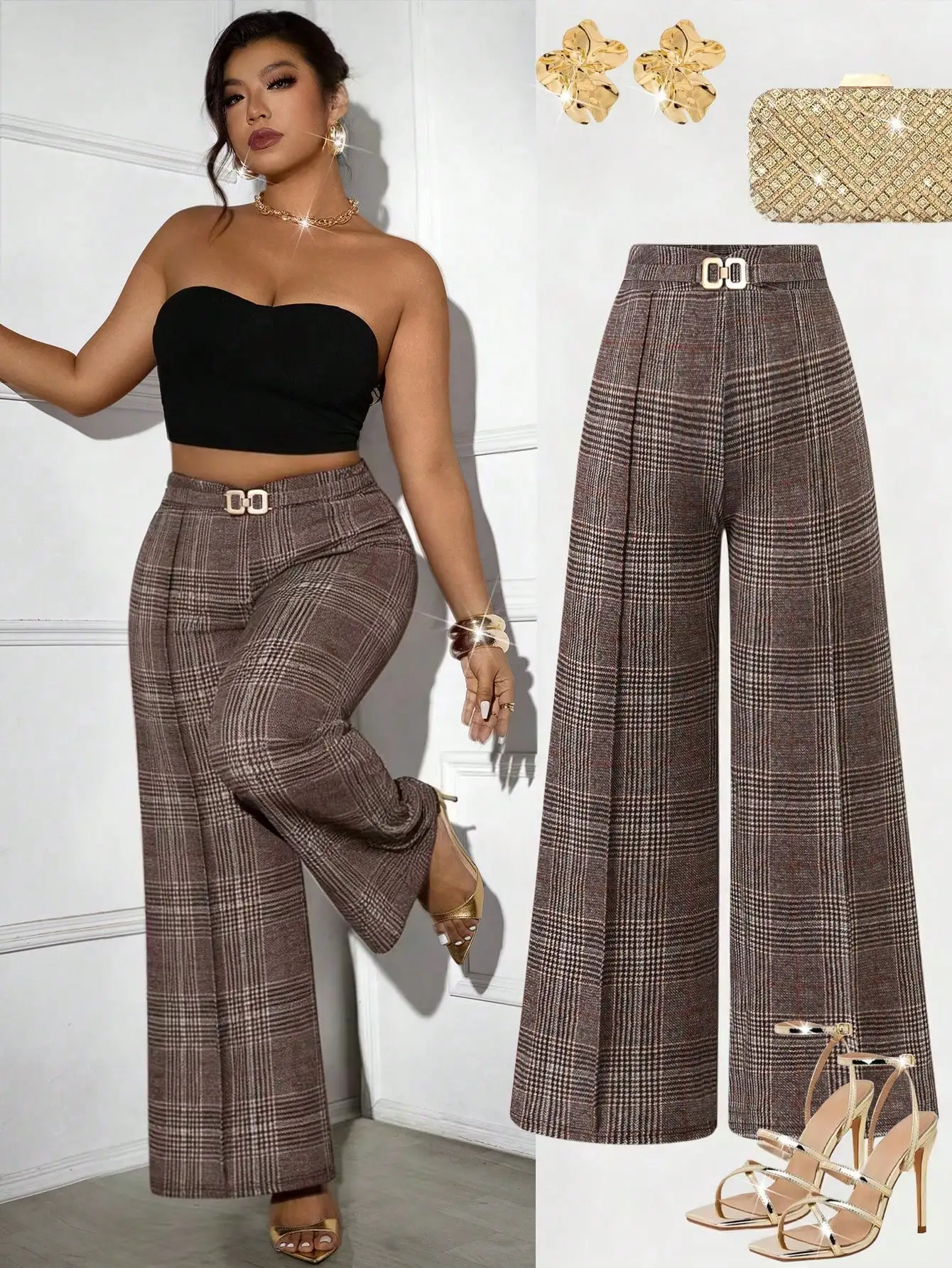 

Casual Vintage Plaid Loose Wide Leg Pants For Women Autumn