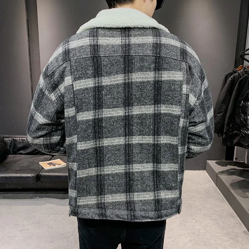 Men's corduroy jacket winter handsome trend fashion casual warmth thickened fleece loose large size men's clothing cotton coat