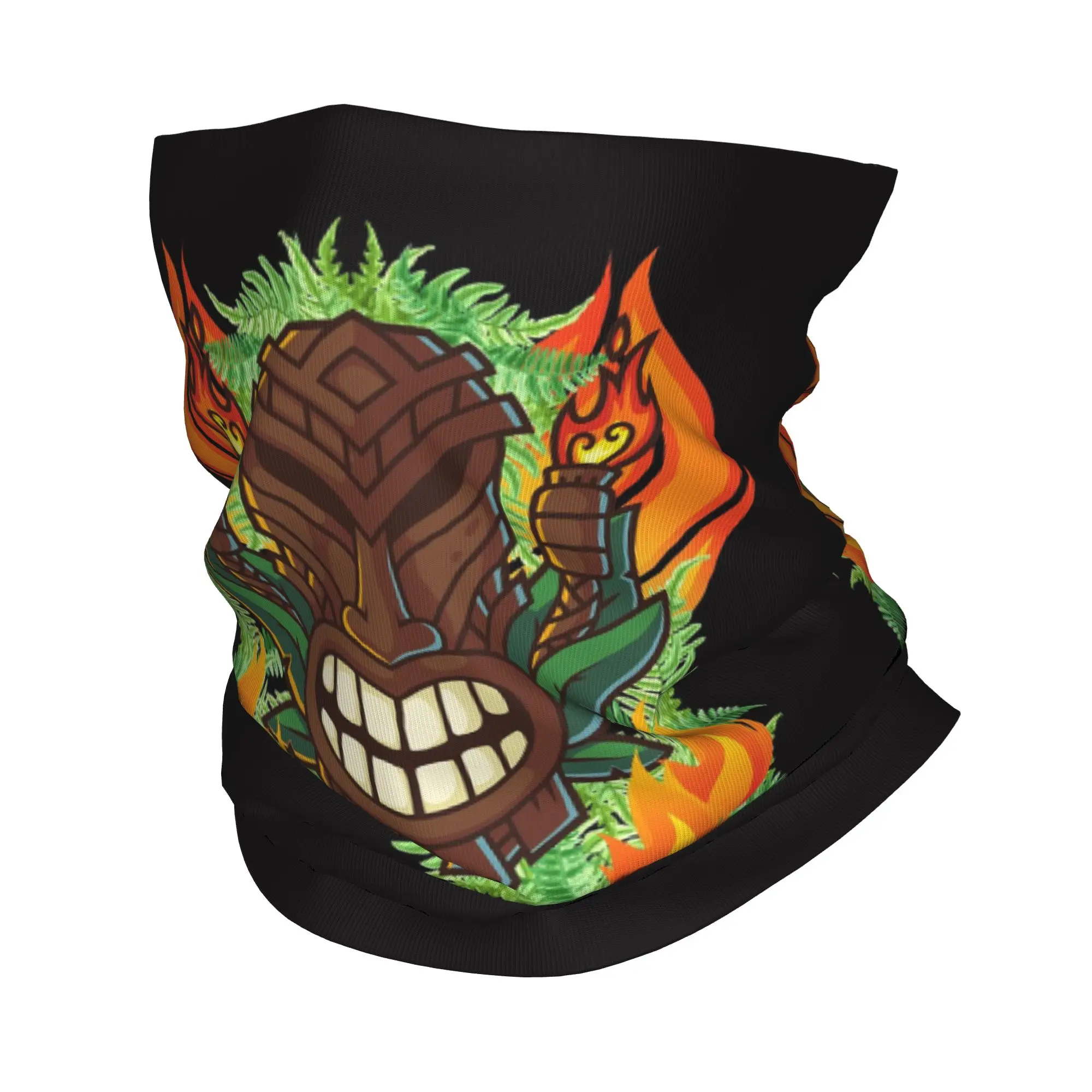 Tiki Head with Torch Flames Bandana Neck Gaiter Printed Wrap Scarf Multi-use Headwear Running For Men Women Adult